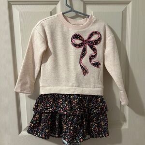 Adventurewear 360 Little Girls Long Sleeve Floral Bow French Terry Dress